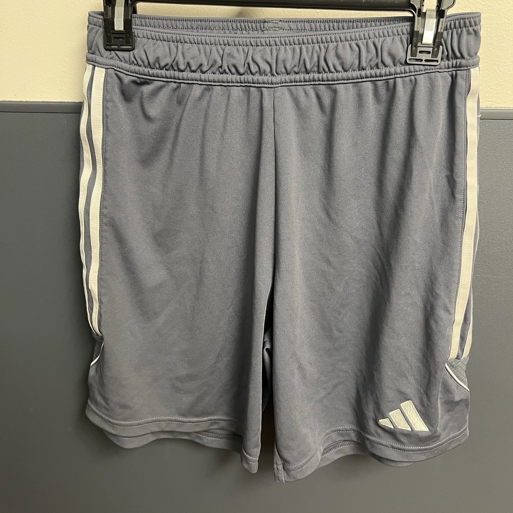 Adidas Gray Shorts White Tri Stripe Sides Size Boys Youth Medium 10/12 Aeroready